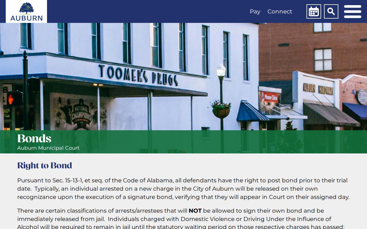 Auburn warrant records bond options and FTA rules