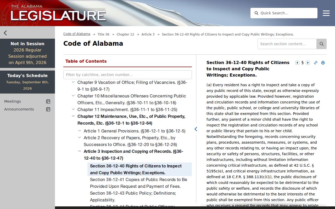 Lee County warrant records Alabama Open Records Act code page